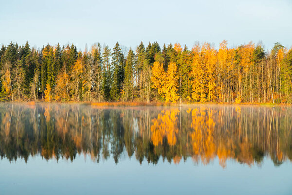Красивый осенний пейзаж вод реки Кюмийоки. Финляндия, Kymenlaakso, Kouvola
