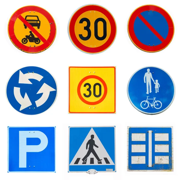 Collage de señales de tráfico sobre fondo blanco . —  Fotos de Stock