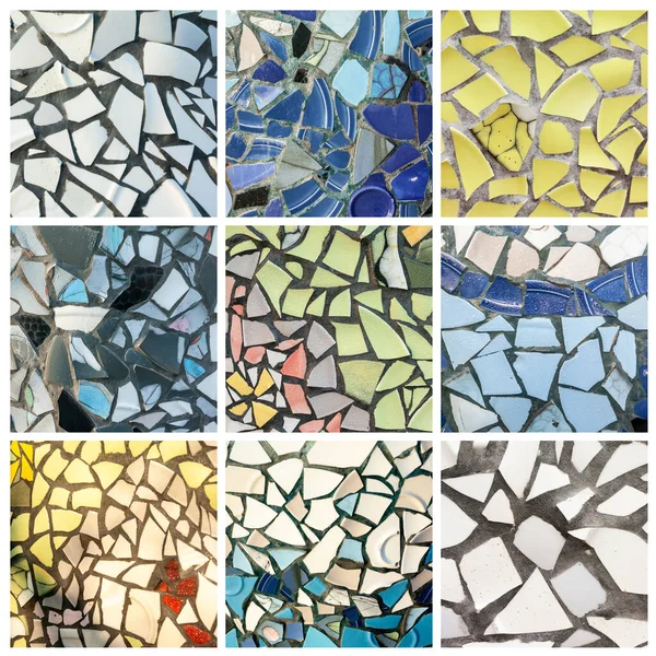 Set of background of colorful mosaic wall decorative ornament from ceramic broken tile. Full size.