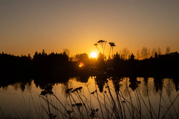 芬兰Kymijoki河冬季美丽的落日. — 图库照片