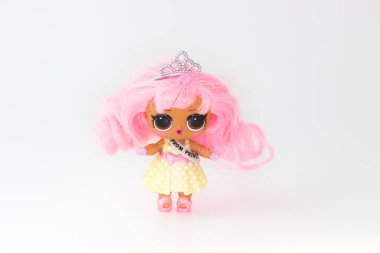 Kouvola, Finland - 22 January 2020: Beautiful L.O.L. surprise doll staying on white background