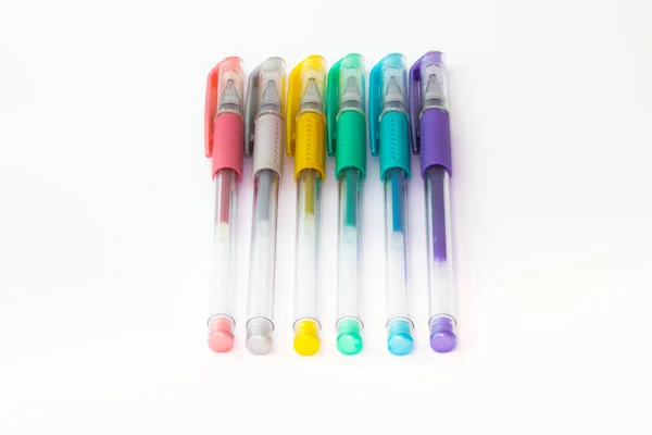 Set Penne Gel Plastica Colore Con Colori Metallici Isolato Sfondo — Foto Stock