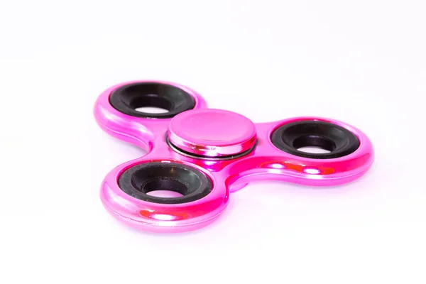 Pink Spinner Stress Aliviando Brinquedo Fundo Branco — Fotografia de Stock