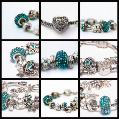 Beyaz arka planda güzel bilezik koleksiyonu. Tam boyut.