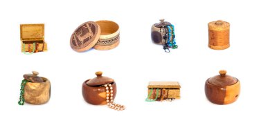 Beyaz arka planda güzel mücevher kutuları koleksiyonu. Tam boyut.