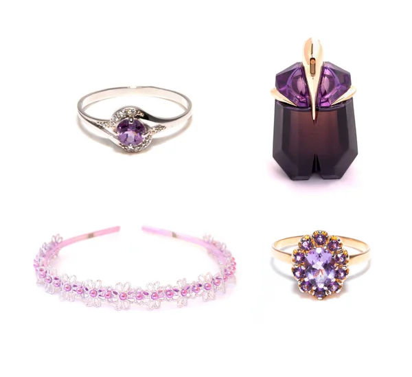 Prachtige Violette Sieraden Beauty Collectie Witte Achtergrond Volledige Grootte — Stockfoto