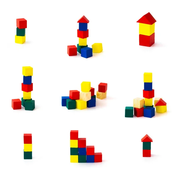 Набір Іграшкових Дерев Яних Будівельних Блоків Білому Тлі Повний Розмір — стокове фото