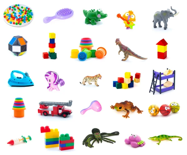 Conjunto Brinquedos Para Crianças Fundo Branco Tamanho Normal — Fotografia de Stock