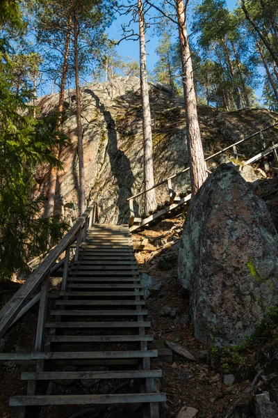 Escaleras Madera Pico Roca Parque Nacional Repovesi Finlandia — Foto de Stock