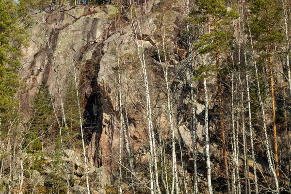 Roca Alta Con Cavernas Árboles Parque Nacional Repovesi Finlandia — Foto de Stock