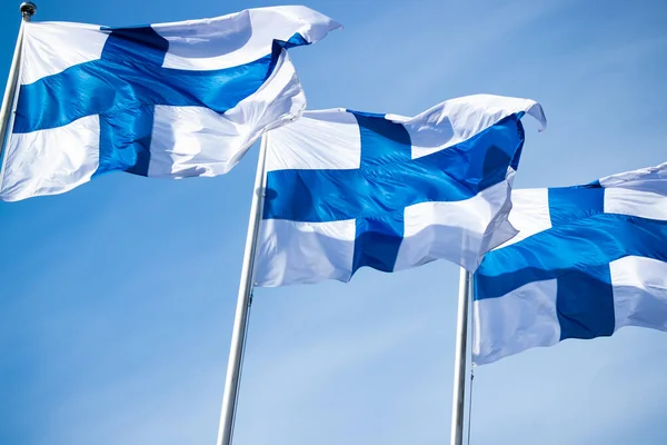 Drie Nationale Vlaggen Wind Tegen Blauwe Lucht — Stockfoto