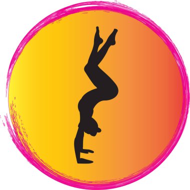 Siluet genç kadın pratik yoga. Kız pilates. Vektör arka plan üzerinde