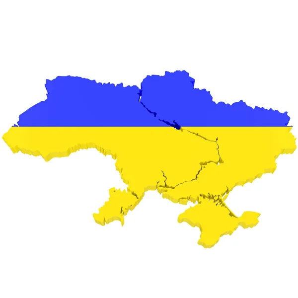 3D Karte der Ukraine mit Flaggenfarben. 3D-Illustration, isoliert auf weiß — Stockfoto