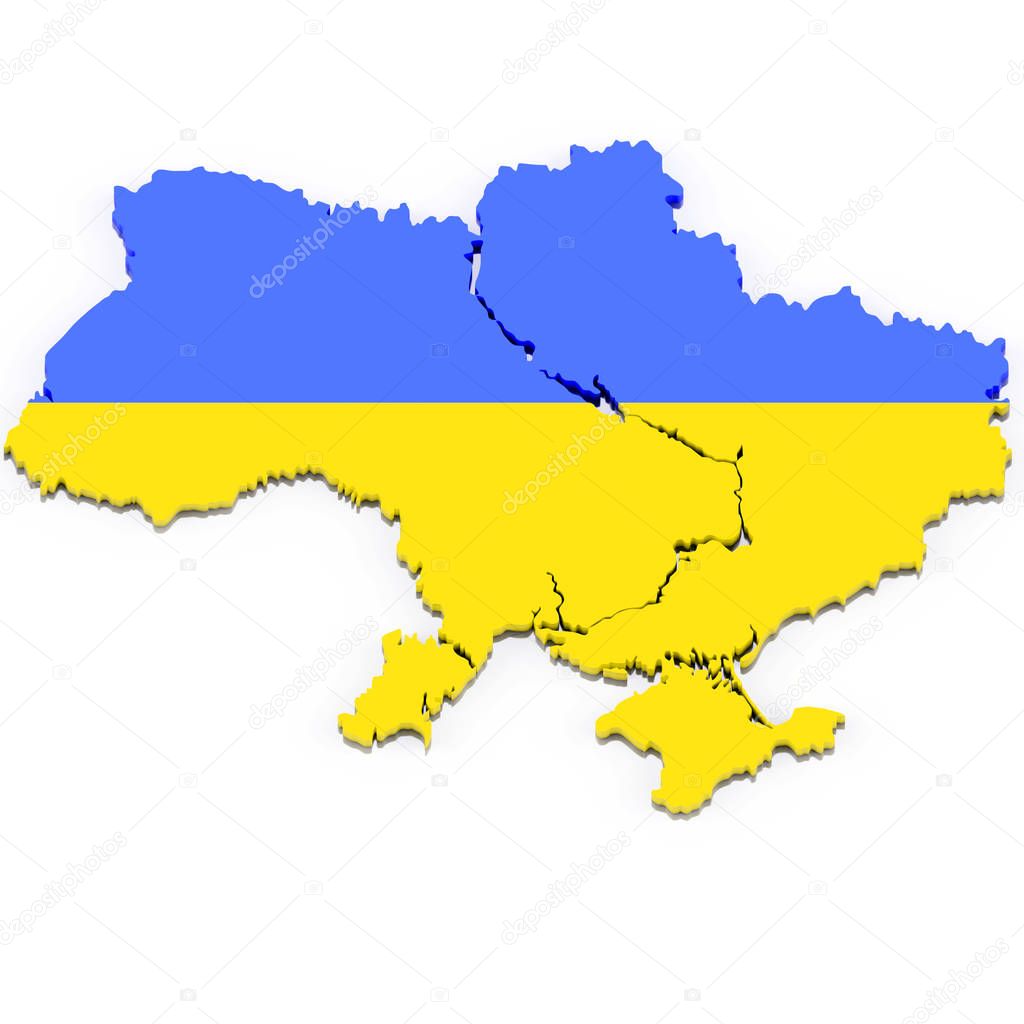 Mapa 3D de Ucrania con colores de la bandera. ilustración 3d, aislado