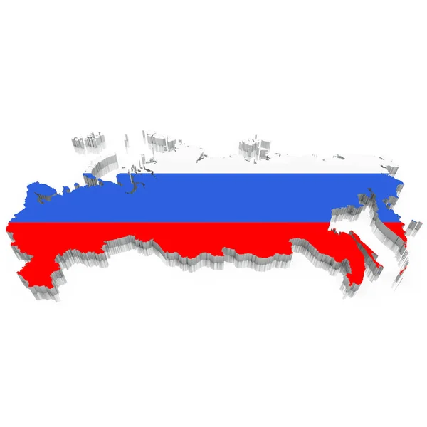 Forma del paese della Russia - rendering 3D dei bordi del paese pieni di colori della bandiera russa isolati su sfondo bianco con ombre . — Foto Stock