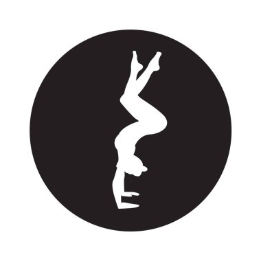 Siluet genç kadın pratik yoga. Kız pilates. Vektör arka plan lotus üzerinde