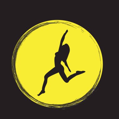 Siluet genç kadın pratik yoga. Kız pilates. Vektör arka plan lotus üzerinde