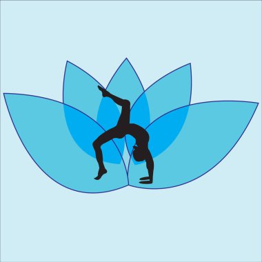 Siluet genç kadın pratik yoga. Kız pilates. Vektör arka plan lotus üzerinde