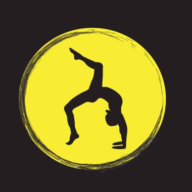 Siluet genç kadın pratik yoga. Kız pilates. Vektör arka plan lotus üzerinde