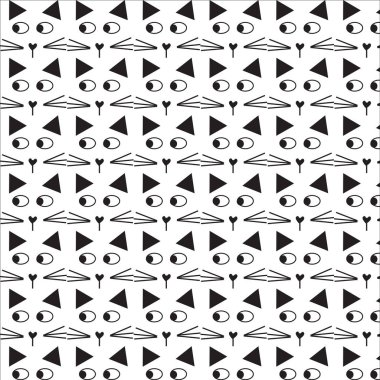 farklı vektör sorunsuz desenlerle (renk örneği). Sonsuz doku duvar kağıdı, dolgular, web sayfası arka planı, kalp, güneş gözlüğü, gülümseme, kedi, gözleri ile yüzey dokuları için kullanılan, illüstrasyon hayal.