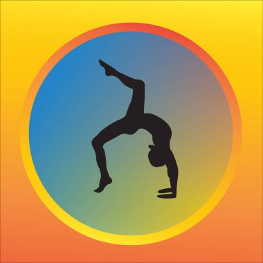 Siluet genç kadın pratik yoga. Kız pilates. Vektör arka plan lotus üzerinde