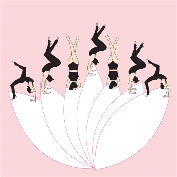 Silhouette Jeune Femme Pratiquant Yoga Fille Pilates Vecteur Sur Fond — Image vectorielle