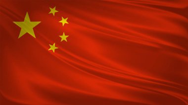 Çin bayrağı rüzgarda. Arka plan doku. 3D render, dalga.