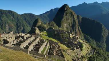 Machu Picchu Peru İnka İmparatorluğu şehir kayıp - Unesco miras var. Mavi gökyüzü güneşli yaz gün.