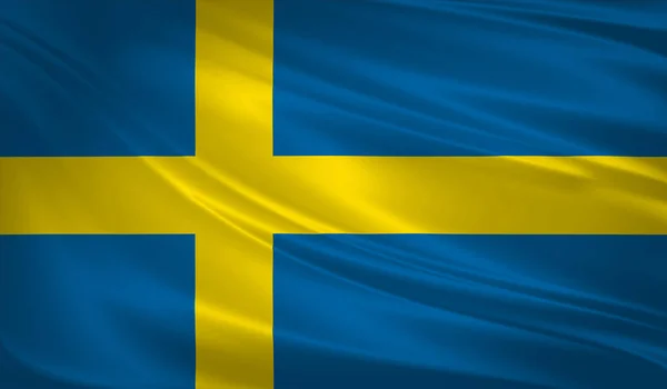 Svédország Zászlaja Fúj Szél Háttér Textúra Leképezést Hullám — Stock Fotó