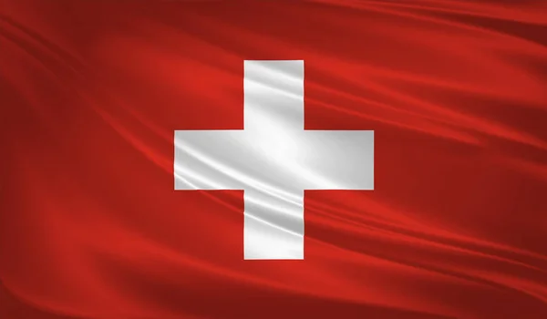 スイスの国旗が風に吹かれて 背景のテクスチャです レンダリング — ストック写真