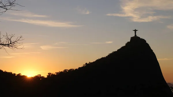 Estátua Cristo Redentor Topo Corcovado Rio Janeiro Brasil Pôr Sol — Fotografia de Stock