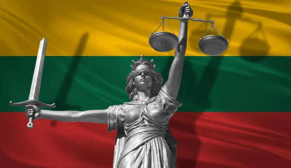 Cover Law Statue God Justice Themis Flag Lithuania Background Original — Stock Photo, Image
