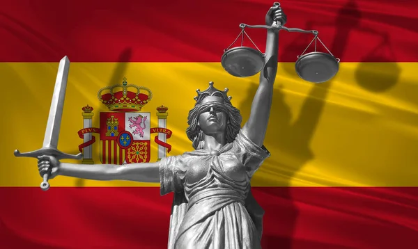 Sobre Ley Estatua Dios Justicia Themis Flag Spain Background Estatua — Foto de Stock