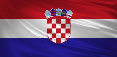 Hırvatistan bayrağı rüzgarda. Arka plan doku. 3d render, bayrak sallayarak.