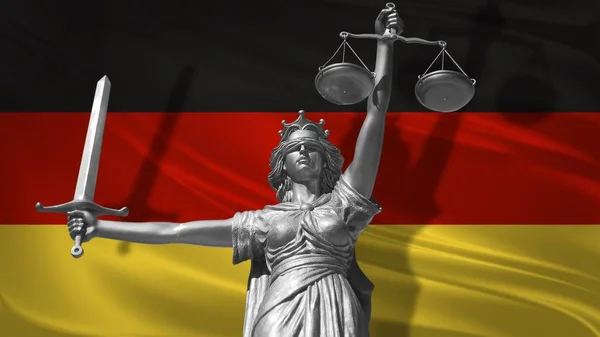 Cover Law Statue God Justice Themis Flag Germany Background Original — Stock Photo, Image