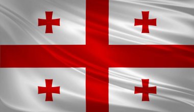 Gürcü bayrağı rüzgarda. Arka plan doku. 3d render, bayrak sallayarak.
