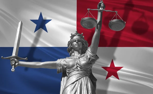 Sobre Ley Estatua Dios Justicia Themis Con Bandera Panamá Antecedentes —  Fotos de Stock