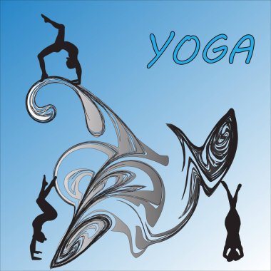 Siluet genç kadın pratik yoga. Kız pilates. Vektör arka plan simgesini