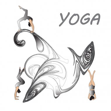 Siluet genç kadın pratik yoga. Kız pilates. Vektör arka plan simgesini