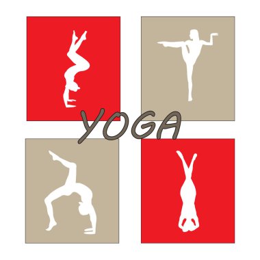 Siluet genç kadın pratik yoga. Kız pilates. Vektör arka plan simgesini