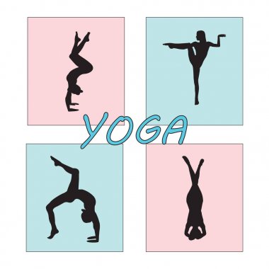 Siluet genç kadın pratik yoga. Kız pilates. Vektör arka plan simgesini