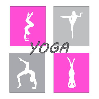 Siluet genç kadın pratik yoga. Kız pilates. Vektör arka plan simgesini