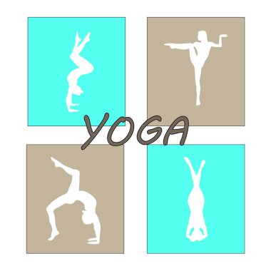 Siluet genç kadın pratik yoga. Kız pilates. Vektör arka plan simgesini