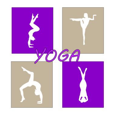 Siluet genç kadın pratik yoga. Kız pilates. Vektör arka plan simgesini