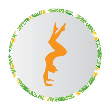 Siluet genç kadın pratik yoga. Kız pilates. Vektör arka plan simgesini