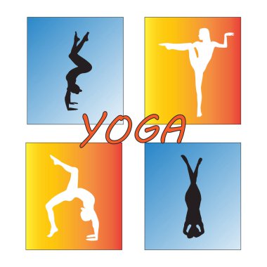 Siluet genç kadın pratik yoga. Kız pilates. Vektör arka plan simgesini