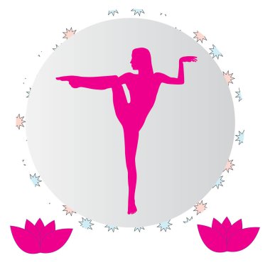 Siluet genç kadın pratik yoga. Kız pilates. Vektör arka plan simgesini