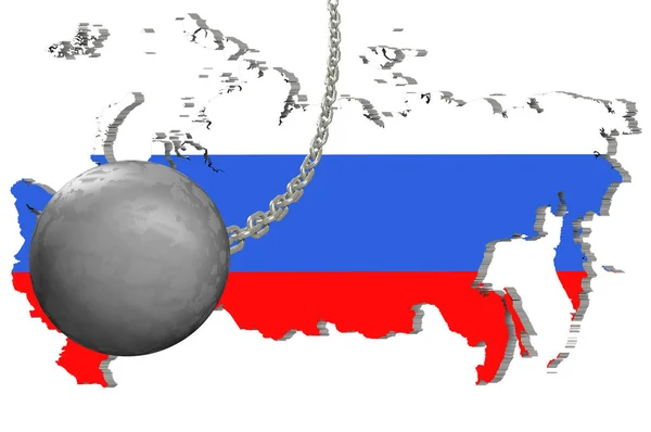 Sanções contra a Rússia, mapa da Rússia. Ilustração 3d. Voando — Fotografia de Stock