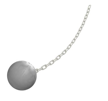 Gümüş Zincir, 3d çizim ile yıkım topu. Beyaz arka plan üzerinde izole.