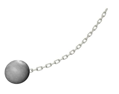 Gümüş Zincir, 3d çizim ile yıkım topu. Beyaz arka plan üzerinde izole.